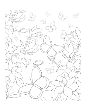 Free Download PDF Books, Butterfly Wild Flowers Butterflies Coloring Template
