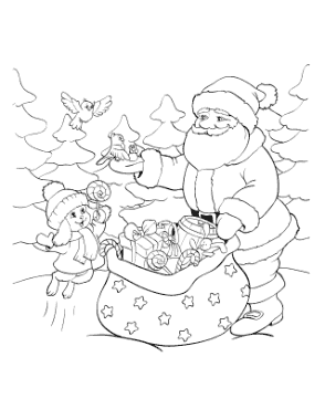 Free Download PDF Books, Santa Delivering Gifts To Cute Animals Coloring Template