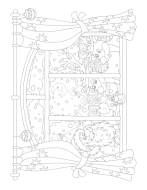 Free Download PDF Books, Santa Father Christmas And Reindeer Window Scene Coloring Template