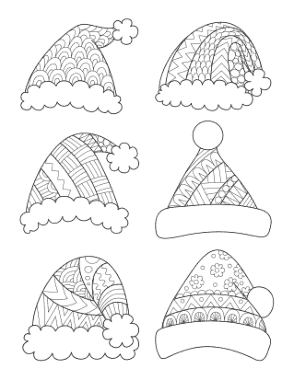 Free Download PDF Books, Santa Patterned Santa Hats To Color Coloring Template