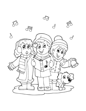 Free Download PDF Books, Christmas Children Singing Carols Winter Coloring Templat