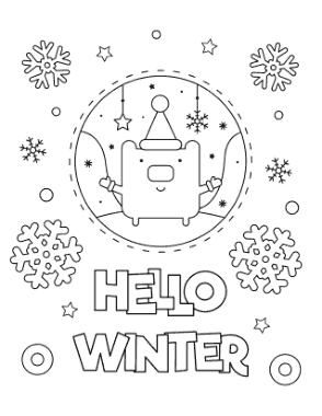 Free Download PDF Books, Snowflake Hello Winter Snowglobe Winter Coloring Templat