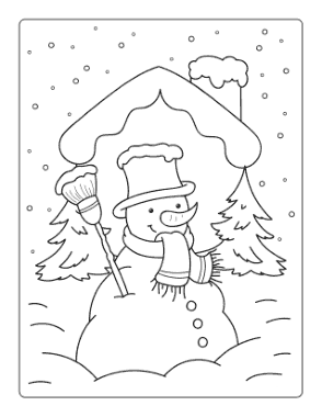 Free Download PDF Books, Snowman Outside Snowy Cottage Winter Coloring Templat