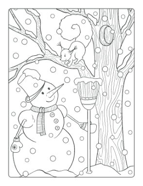 Free Download PDF Books, Snowman Snowing Squirrel Tree Winter Coloring Templat