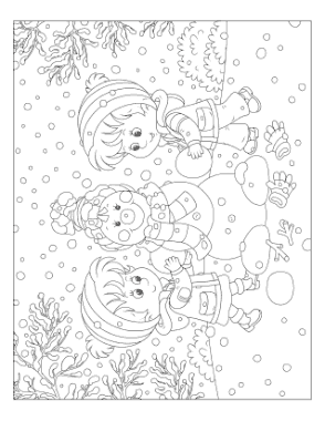 Free Download PDF Books, Winter Children Building Snowman Snowing Coloring Templat