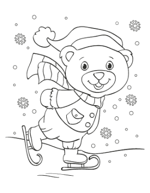 Free Download PDF Books, Winter Cute Bear Ice Skating Snowflakes Coloring Templat