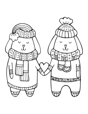 Free Download PDF Books, Winter Cute Love Puppies Winter Clothes Coloring Templat
