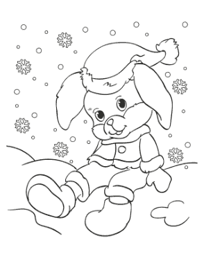 Free Download PDF Books, Winter Cute Rabbit Sitting In Snow Coloring Templat