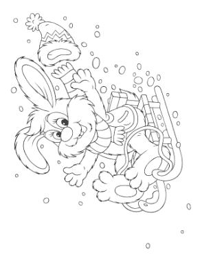 Free Download PDF Books, Winter Cute Rabbit Sledding Coloring Templat