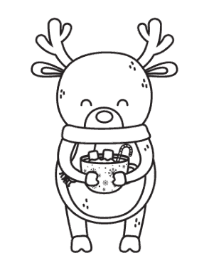 Free Download PDF Books, Winter Cute Reindeer With Hot Chocolate Coloring Templat