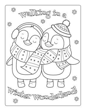 Free Download PDF Books, Winter Cute Winter Penguins In Love Coloring Templat