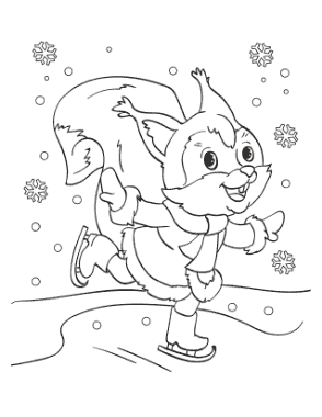 Free Download PDF Books, Winter Squirrel Ice Skating Coloring Templat