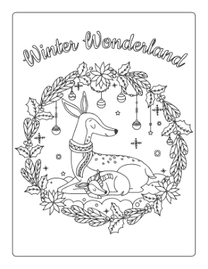 Free Download PDF Books, Winter Wonderland Mother Baby Deer Coloring Templat