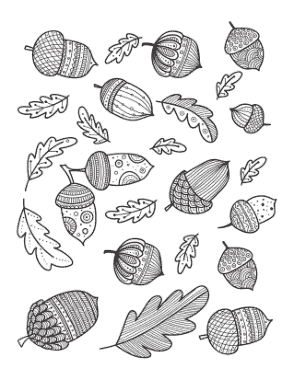 Free Download PDF Books, Acorn Oak Leaf Doodle For Adults Autumn and Fall Coloring Template