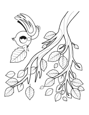 Free Download PDF Books, Bird Tree Branch Fall Leaves Autumn and Fall Coloring Template