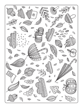 Free Download PDF Books, Doodle Leaves Umbrellas For Adults Autumn and Fall Coloring Template
