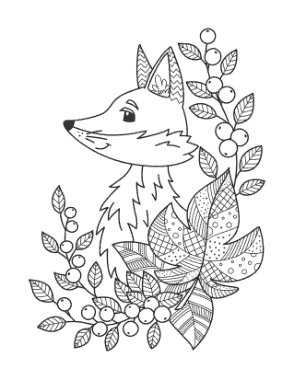 Free Download PDF Books, Fox Fallen Leaves Berries For Adults Autumn and Fall Coloring Template