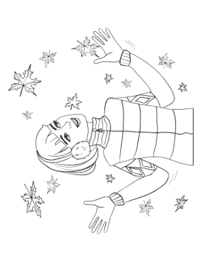 Free Download PDF Books, Girl Standing In The Falling Leaves Autumn and Fall Coloring Template