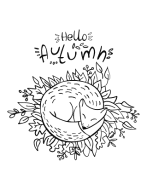 Free Download PDF Books, Hello Autumn Fox Sleeping In Leaves Autumn and Fall Coloring Template