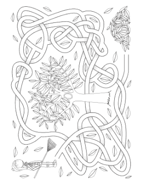 Free Download PDF Books, Maze Activity Sheet Rake Leaves Autumn and Fall Coloring Template
