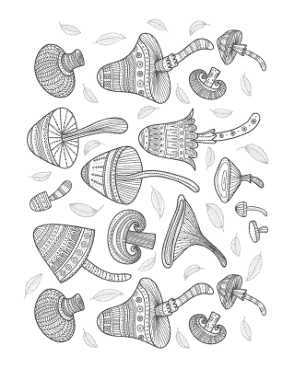 Free Download PDF Books, Patterned Mushrooms For Adults To Color Autumn and Fall Coloring Template