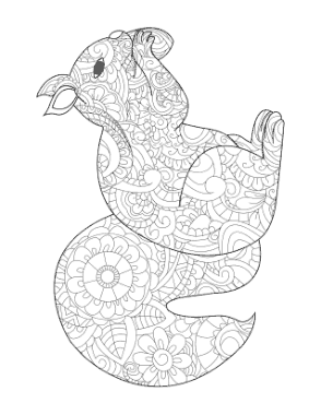 Free Download PDF Books, Patterned Squirrel With Acorn For Adults Autumn and Fall Coloring Template