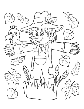 Free Download PDF Books, Scarecrow Falling Leaves Autumn and Fall Coloring Template