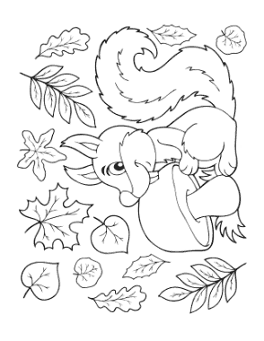 Free Download PDF Books, Squirrel With Mushroom Falling Leaves Autumn and Fall Coloring Template