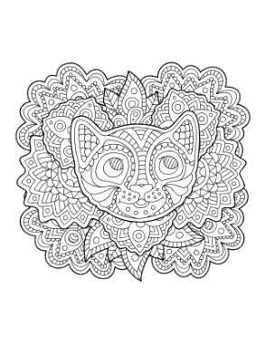 Free Download PDF Books, Cat Face Patterned Cat Coloring Template