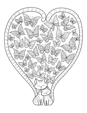 Free Download PDF Books, Cats Heart Tails Butterflies Cat Coloring Template