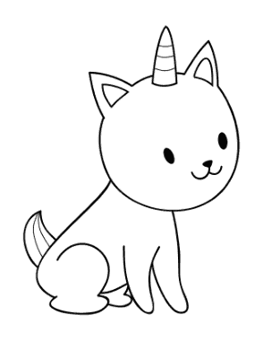 Free Download PDF Books, Cute Cartoon Caticorn 3 Cat Coloring Template