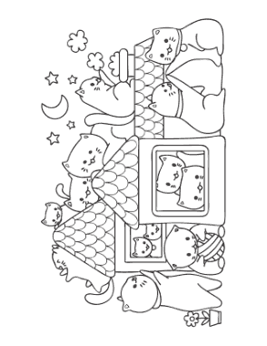 Free Download PDF Books, Cute Cartoon Playing House Cat Coloring Template