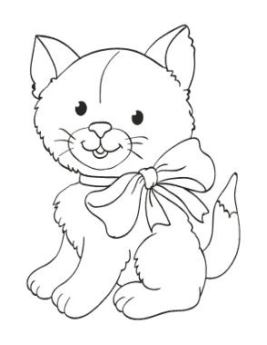 Free Download PDF Books, Cute Fluffy Cat With Bow Cat Coloring Template