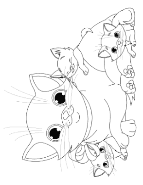 Free Download PDF Books, Cute Mother with Kittens Cat Coloring Template