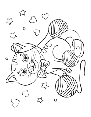 Free Download PDF Books, Kitten Wool Hearts Stars Cat Coloring Template