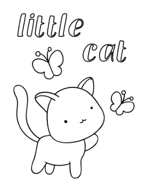 Free Download PDF Books, Little Cute Butterfly Cat Coloring Template