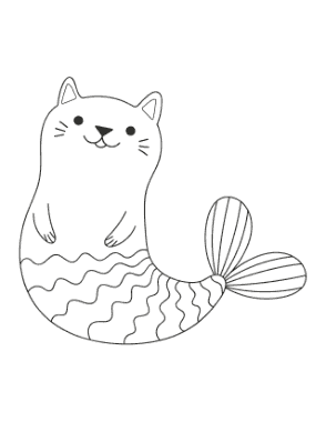 Free Download PDF Books, Mermaid Cute Mercat Cat Coloring Template