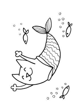 Free Download PDF Books, MermaidMercat Fish Cat Coloring Template
