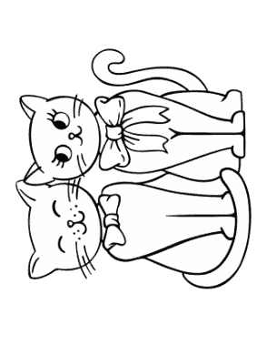 Free Download PDF Books, Preschool Pair of Cats Bows Cat Coloring Template