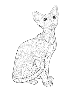 Free Download PDF Books, Sphynx With Intricate Pattern Cat Coloring Template