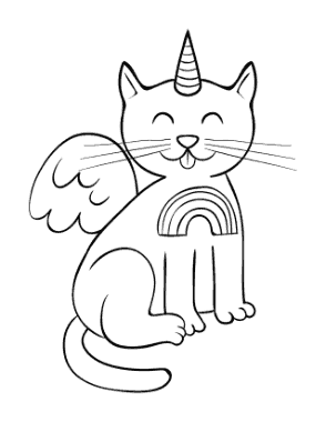 Free Download PDF Books, Unicorn Winged Caticorn Whiskers Rainbow Cat Coloring Template