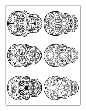 Free Download PDF Books, Halloween Day Of Dead 6 Sugar Skulls Coloring Template