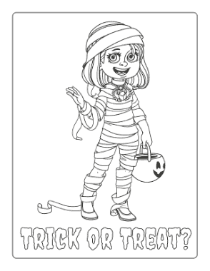 Free Download PDF Books, Halloween Girl Mummy Costume Trick Or Treat Coloring Template