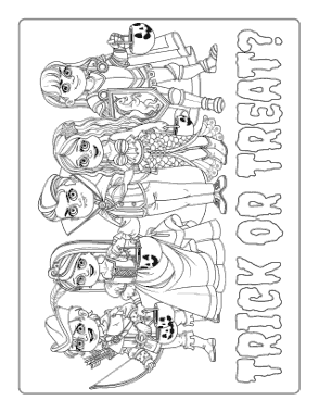 Free Download PDF Books, Halloween Group Children Costumes Trick Or Treat Coloring Template