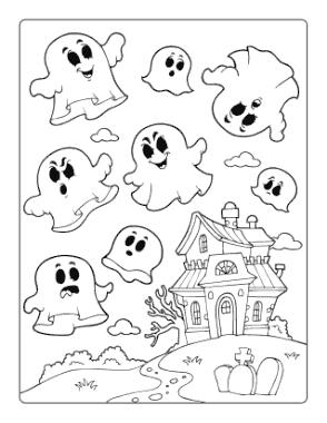 Free Download PDF Books, Halloween Haunted House Ghosts Coloring Template