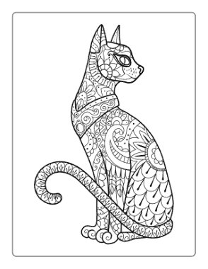Free Download PDF Books, Halloween Intricate Cat Coloring Template