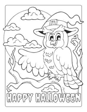 Free Download PDF Books, Halloween Owl Spooky Tree Moon Coloring Template