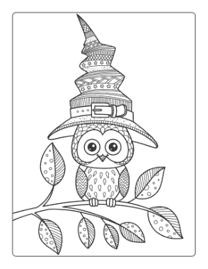 Free Download PDF Books, Halloween Owl Witches Hat For Adults Coloring Template