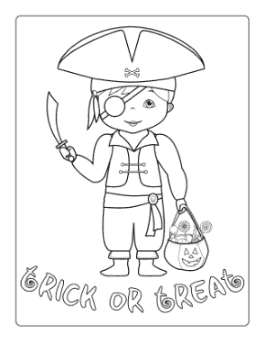 Free Download PDF Books, Halloween Pirate Trick Treat Costume Coloring Template