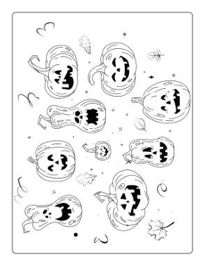 Free Download PDF Books, Halloween Scary Pumpkins Coloring Template